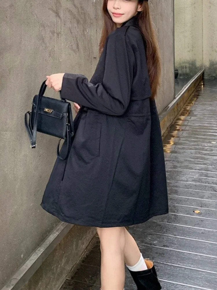 Plus Size Versatile Coat Women's Trench Coat 2025 Spring Autumn Elegant Korean Version Drawstring Casual Windbreaker Jacket