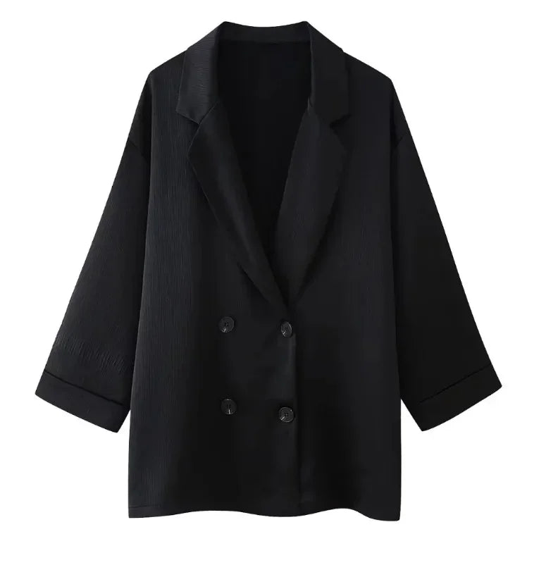 European and American Style 2024 Spring and Summer New Women's Clothing Wrinkle Effect Double Breasted Suit Jacket Pants Set