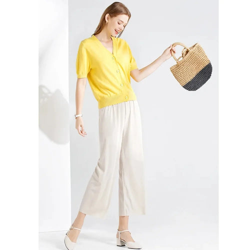 2026 Women Ankle-Length Wide Leg Pants Casual Summer Solid Elastic Waist Loose Ice Silk Pants Spring Summer Female Trousers