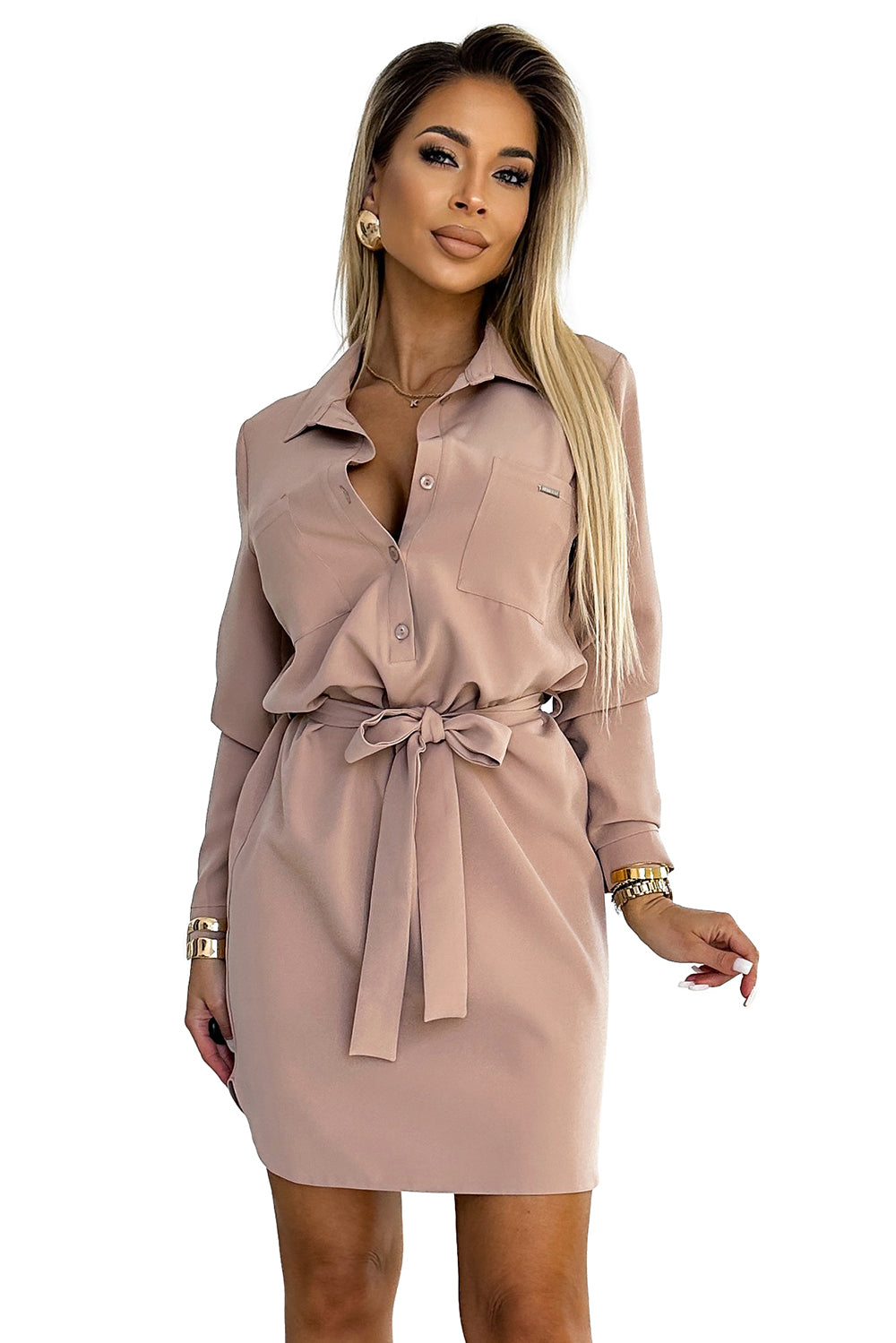 Numoco 284-2 CAMILLE Shirt dress with pockets - beige