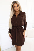 Numoco 284-5 CAMILLE Shirt dress with pockets and ties - chocolate