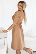 Numoco 286-8 SANDY Flared shirt dress with belt - MOCHA MOUSSE