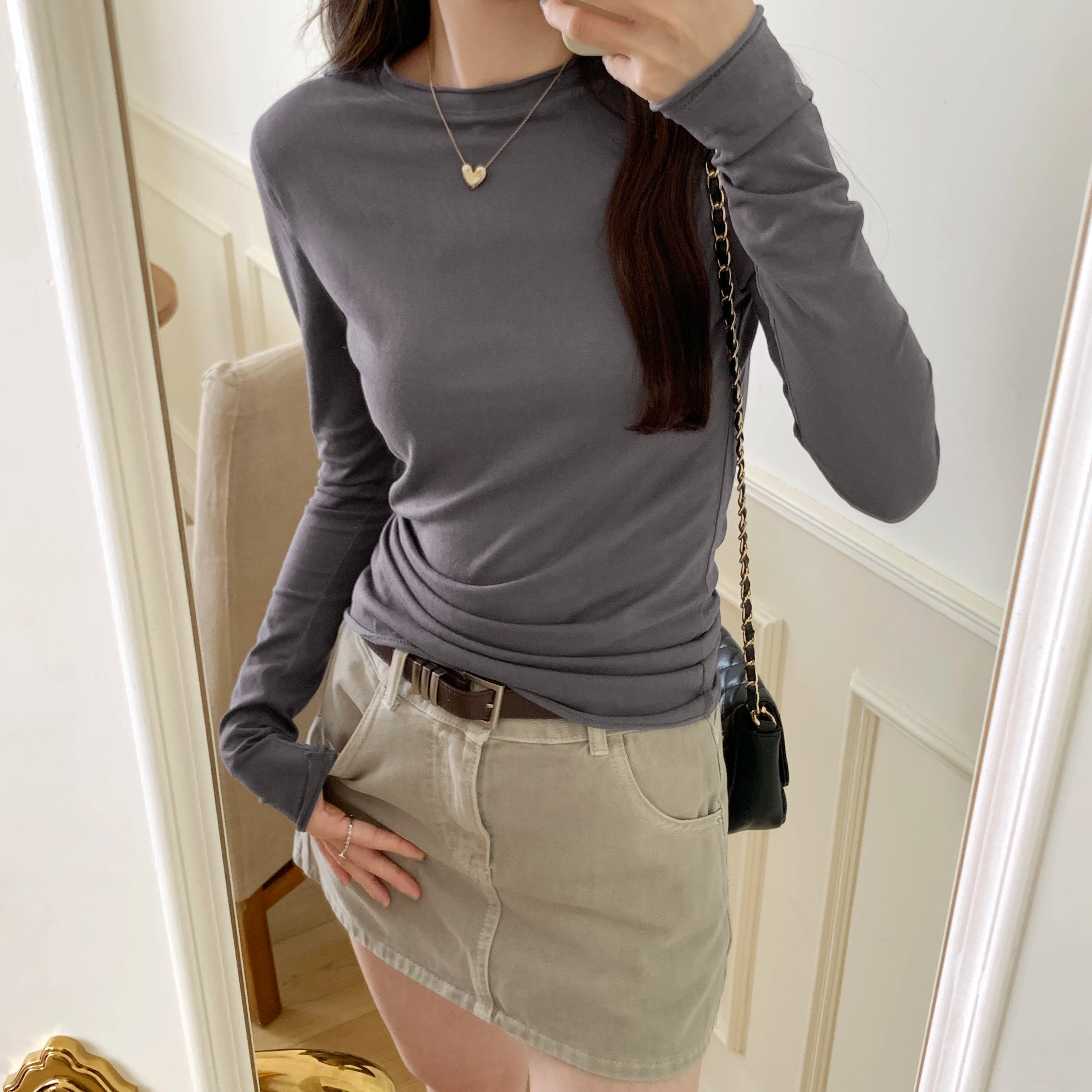 2025 Spring Autumn T shirt Women Tops Solid Slim Fit Long Sleeve O Neck Tshirts Female Casual Streetwear High Quality Base Tees