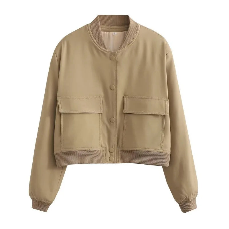 MUJER 2025 Woman Bomber Jacket White Autumn Winter Button Cropped Jackets for Women Fashion Long Sleeve Women Coats Outerwears