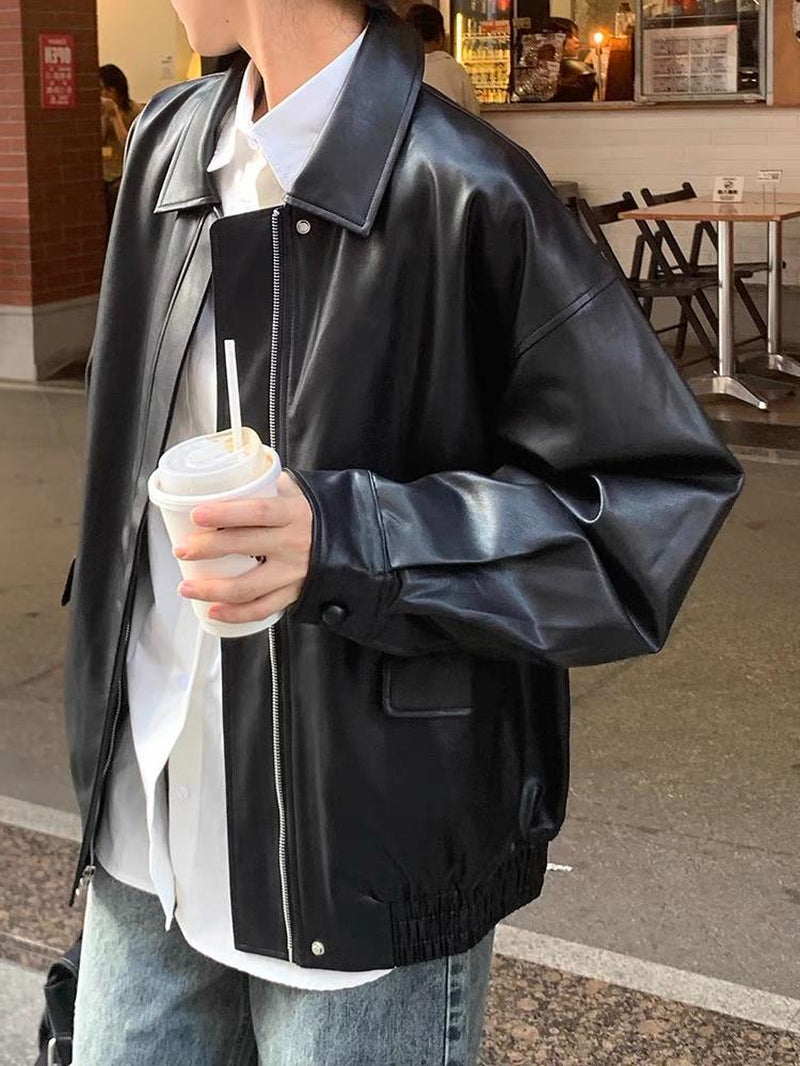 Korean Style Loose Leather Jacket Handsome Motorcycle