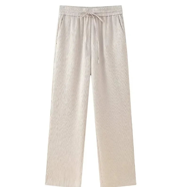 European and American Style 2024 Spring and Summer New Women's Clothing Wrinkle Effect Double Breasted Suit Jacket Pants Set