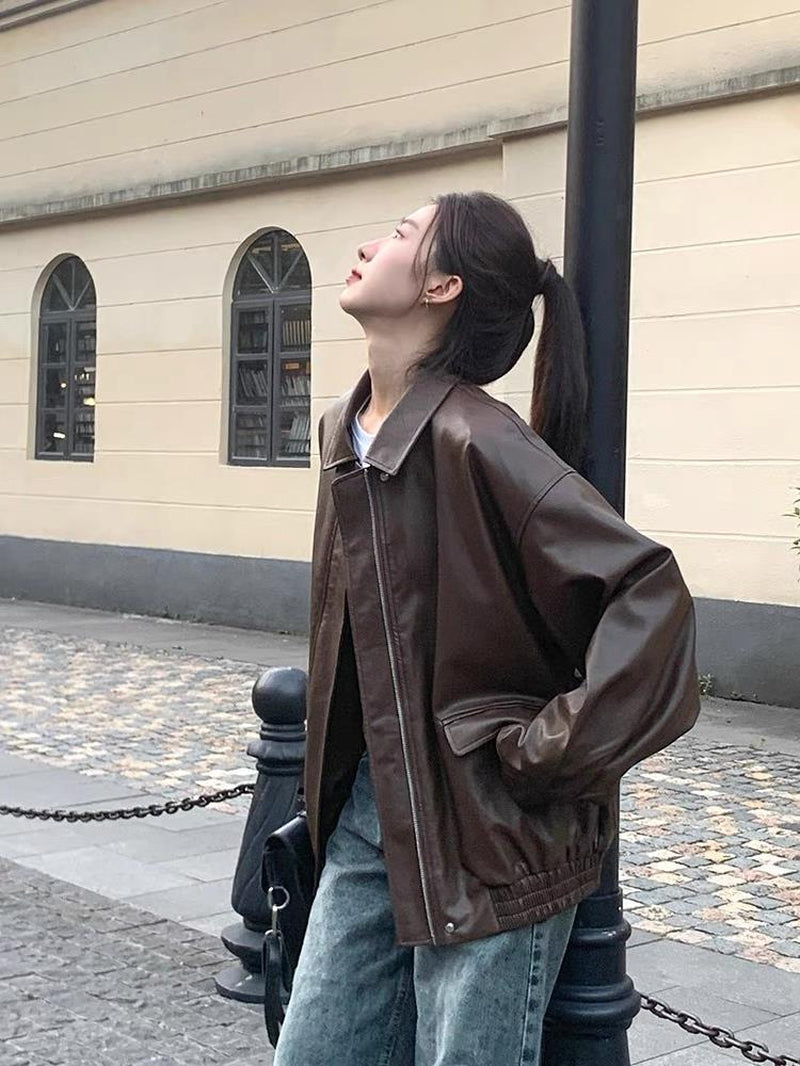 Korean Style Loose Leather Jacket Handsome Motorcycle
