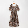 High Waist Dress Women'S Lantern Sleeve Printed Maxi Dress