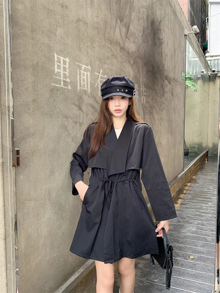 Plus Size Versatile Coat Women's Trench Coat 2025 Spring Autumn Elegant Korean Version Drawstring Casual Windbreaker Jacket