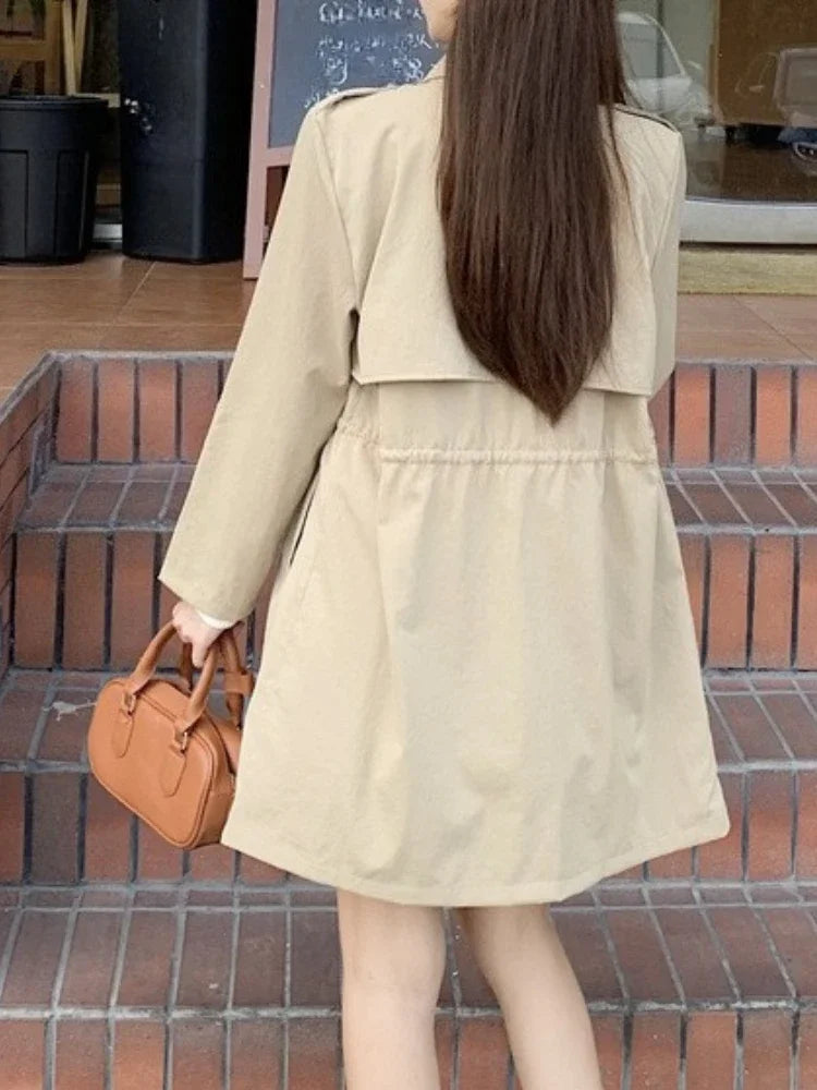 Plus Size Versatile Coat Women's Trench Coat 2025 Spring Autumn Elegant Korean Version Drawstring Casual Windbreaker Jacket