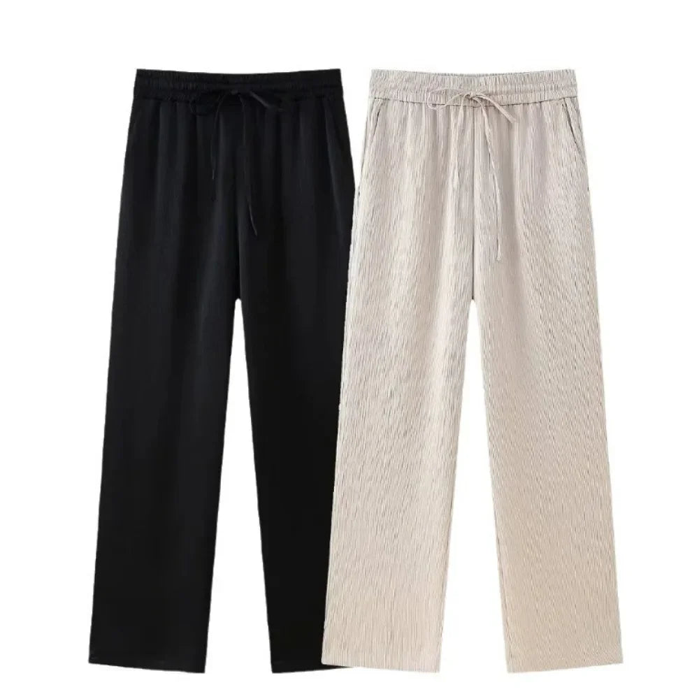 European and American Style 2024 Spring and Summer New Women's Clothing Wrinkle Effect Double Breasted Suit Jacket Pants Set