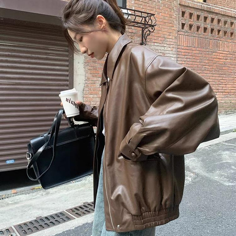 Korean Style Loose Leather Jacket Handsome Motorcycle
